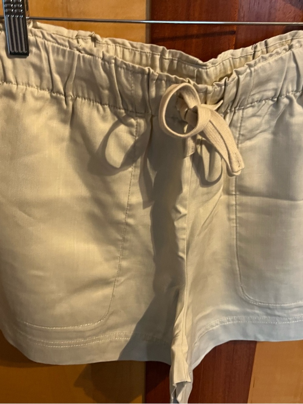 Hilary Radley Neutral Beige High-Waist Drawstring Shorts